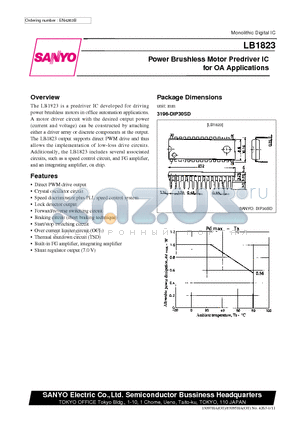 LB1823 datasheet - Power Brushless Motor Predriver IC for OA Applications