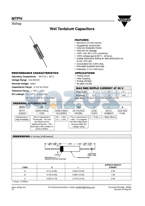 MTPH226M015P1A datasheet - Wet Tantalum Capacitors