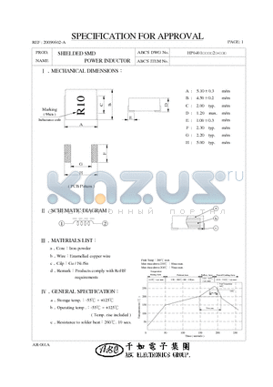 HP040147NM2 datasheet - SHIELDED SMD POWER INDUCTOR