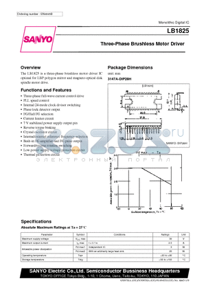 LB1825 datasheet - Three-Phase Brushless Motor Driver