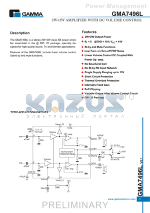 GMA7496L datasheet - 2W2W AMPLIFIER WITH DC VOLUME CONTROL