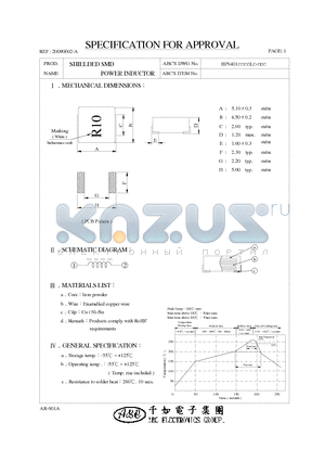 HP0401R10ML datasheet - SHIELDED SMD POWER INDUCTOR