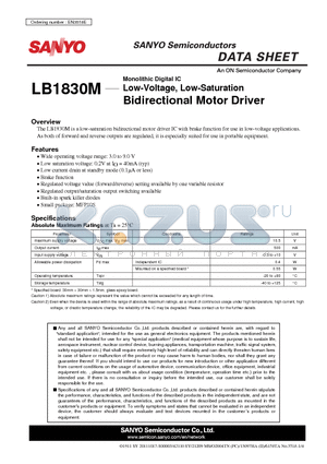 LB1830M datasheet - Low-Voltage, Low-Saturation Bidirectional Motor Driver