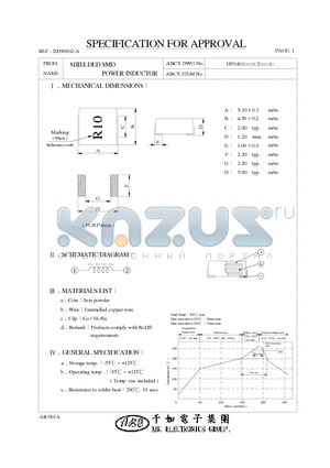 HP0401R47M2 datasheet - SHIELDED SMD POWER INDUCTOR