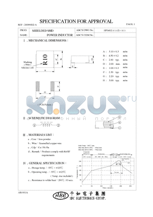 HP04021R0M2 datasheet - SHIELDED SMD POWER INDUCTOR