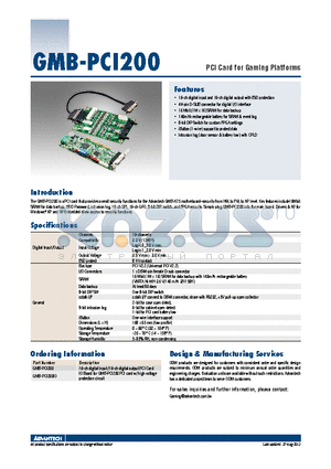 GMB-PCI200 datasheet - PCI Card for Gaming Platforms
