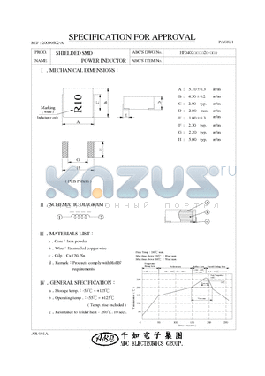 HP0402R10M2 datasheet - SHIELDED SMD POWER INDUCTOR