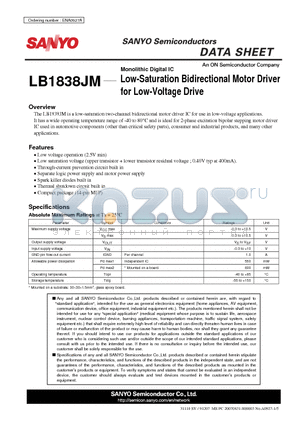 LB1838JM datasheet - Low-Saturation Bidirectional Motor Driver for Low-Voltage Drive