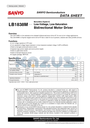 LB1838M datasheet - Low-Voltage, Low-Saturation Bidirectional Motor Driver