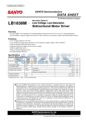 LB1838M_09 datasheet - Low-Voltage, Low-Saturation Bidirectional Motor Driver