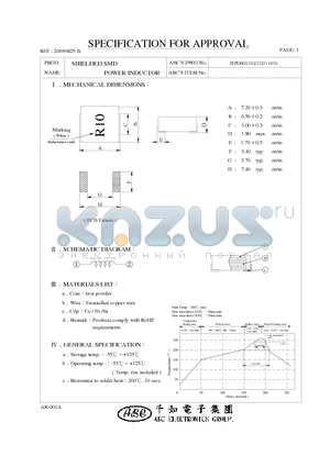 HP0601R33M2 datasheet - SHIELDED SMD POWER INDUCTOR