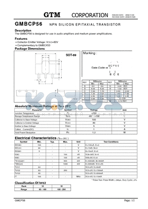 GMBCP56 datasheet - NPN SILICON EPITAXIAL TRANSISTOR