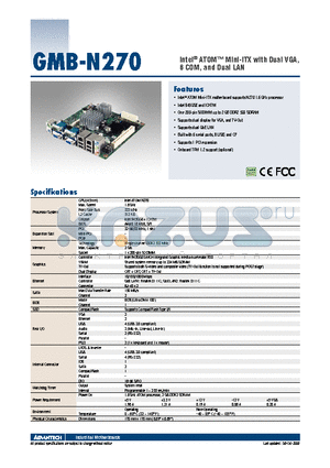 GMB-N270G2-S6A1E datasheet - Intel^ ATOM Mini-ITX with Dual VGA, 6 COM, and Dual LAN