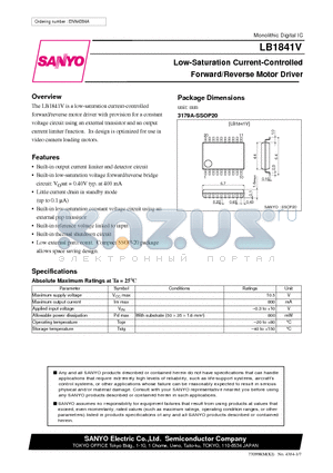 LB1841V datasheet - Low-Saturation Current-Controlled Forward/Reverse Motor Driver