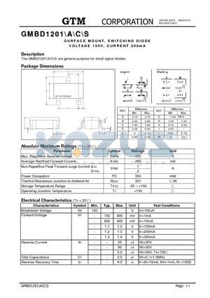 GMBD1201-A-C-S datasheet - SURFACE MOUNT,SWITCHING DIODE