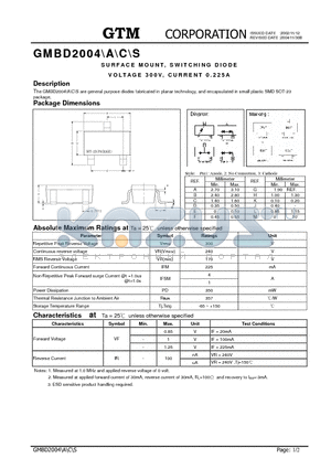 GMBD2004S datasheet - SURFACE MOUNT,SWITCHING DIODE