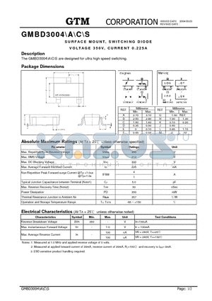 GMBD3004 datasheet - SURFACE MOUNT,SWITCHING DIODE