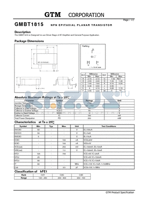 GMBT1815 datasheet - NPN EPITAXIAL PLANAR TRANSISTOR