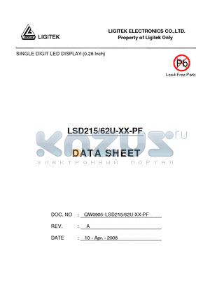 LSD215-62U-XX-PF datasheet - SINGLE DIGIT LED DISPLAY (0.28 Inch)