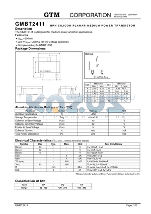 GMBT2411 datasheet - NPN SILICON PLANAR MEDIUM POWER TRANSISTOR