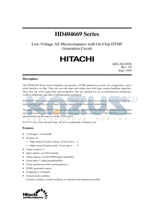 HD404668H datasheet - Low-Voltage AS Microcomputers with On-Chip DTMF Generation Circuit