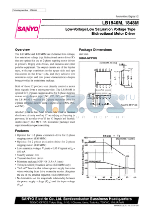 LB1846 datasheet - Low-Voltage/Low Saturation Voltage Type Bidirectional Motor Driver