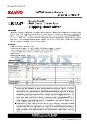 LB1847_12 datasheet - Monolithic Digital IC PWM Current Control Type Stepping Motor Driver