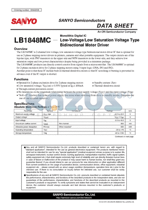 LB1848MC datasheet - Monolithic Digital IC Low-Voltage/Low Saturation Voltage Type Bidirectional Motor Driver