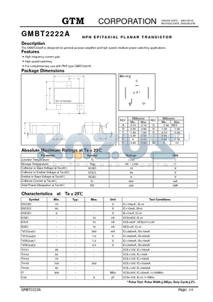 GMBT2222A datasheet - NPN EPITAXIAL PLANAR TRANSISTOR