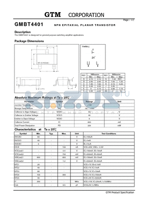 GMBT4401 datasheet - NPN EPITAXIAL PLANAR TRANSISTOR