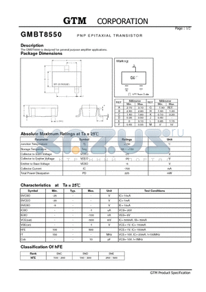 GMBT8550 datasheet - NPN EPITAXIAL PLANAR TRANSISTOR