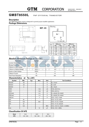 GMBT8550L datasheet - NPN EPITAXIAL PLANAR TRANSISTOR