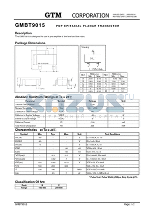 GMBT9015 datasheet - PNP EPITAXIAL PLANAR TRANSISTOR