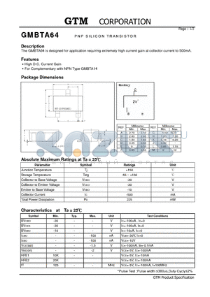 GMBTA64 datasheet - PNP SILICON TRANSISTOR