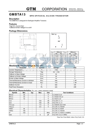 GMBTA13 datasheet - NPN EPITAXIAL SILICON TRANSISTOR