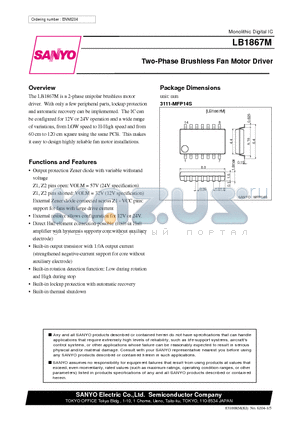 LB1867M datasheet - Two-Phase Brushless Fan Motor Driver