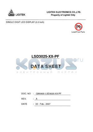 LSD3025-XX-PF datasheet - SINGLE DIGIT LED DISPLAY (0.3 Inch)