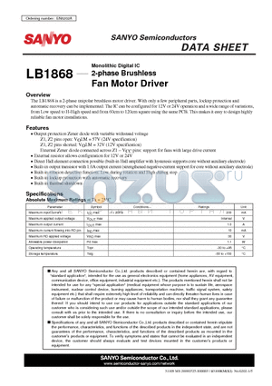LB1868 datasheet - 2-phase Brushless Fan Motor Driver
