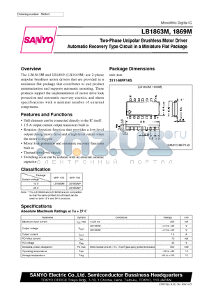 LB1869M datasheet - Two-Phase Unipolar Brushless Motor Driver Automatic Recovery Type Circuit in a Miniature Flat Package