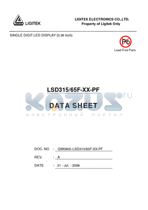 LSD315-65F-XX-PF datasheet - SINGLE DIGIT LED DISPLAY (0.36 Inch)