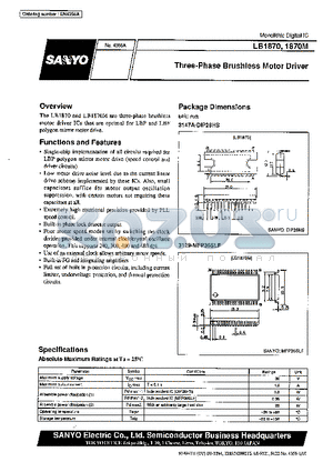 LB1870 datasheet - Three-Phase Brushless Motor Driver