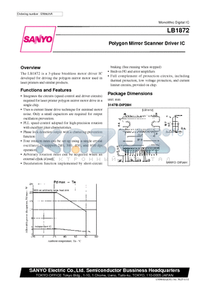 LB1872 datasheet - Polygon Mirror Scanner Driver IC