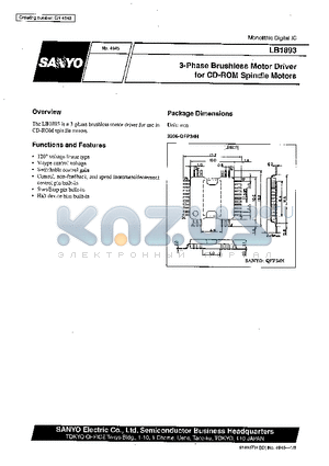 LB1893 datasheet - 3-Phase Brushless Motor Driver for CD-ROM Spindle Motors