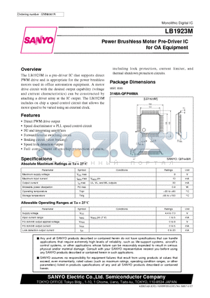 LB1923M datasheet - Power Brushless Motor Pre-Driver IC for OA Equipment