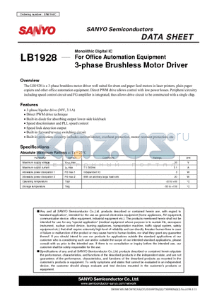 LB1928_08 datasheet - For Office Automation Equipment 3-phase Brushless Motor Driver