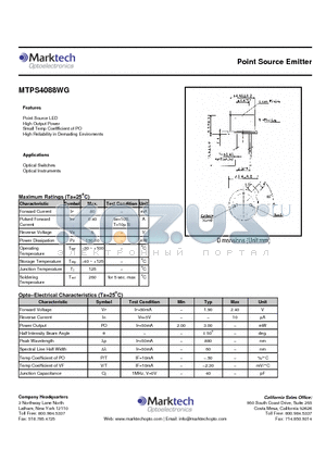 MTPS4088WG datasheet - Point Source Emitter