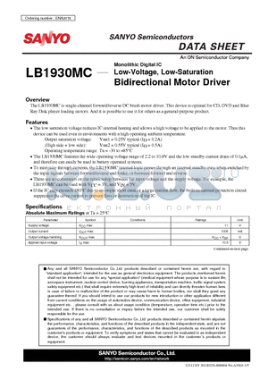 LB1930MC datasheet - Monolithic Digital IC Low-Voltage, Low-Saturation Bidirectional Motor Driver
