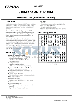 EDX5116ADSE datasheet - 512M bits XDR DRAM