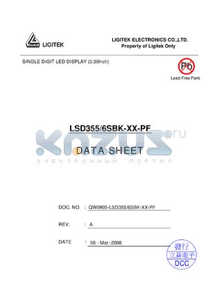 LSD355/6SBK-XX-PF datasheet - SINGLE DIGIT LED DISPLAY (0.39Inch)