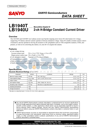 LB1940T datasheet - 2-ch H-Bridge Constant Current Driver